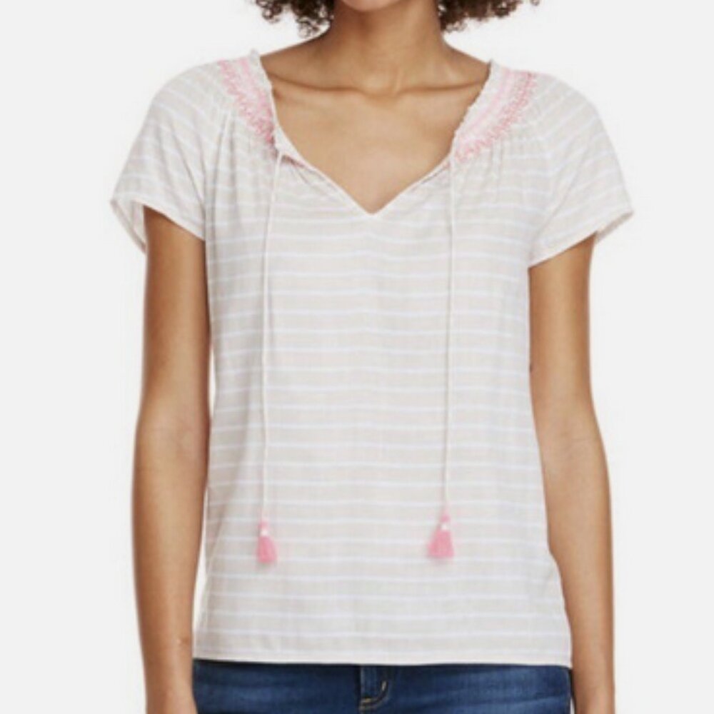🌸 5/$25 Sale 🌸 Vineyard Vines XS Boardwalk Smocked Tassel Tie Neck Top
